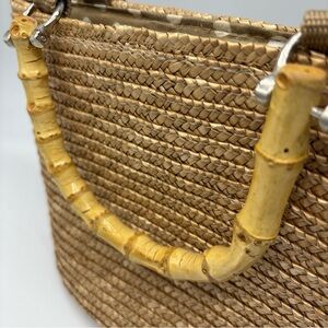 Chic Tan Woven Tote with Bamboo Handle